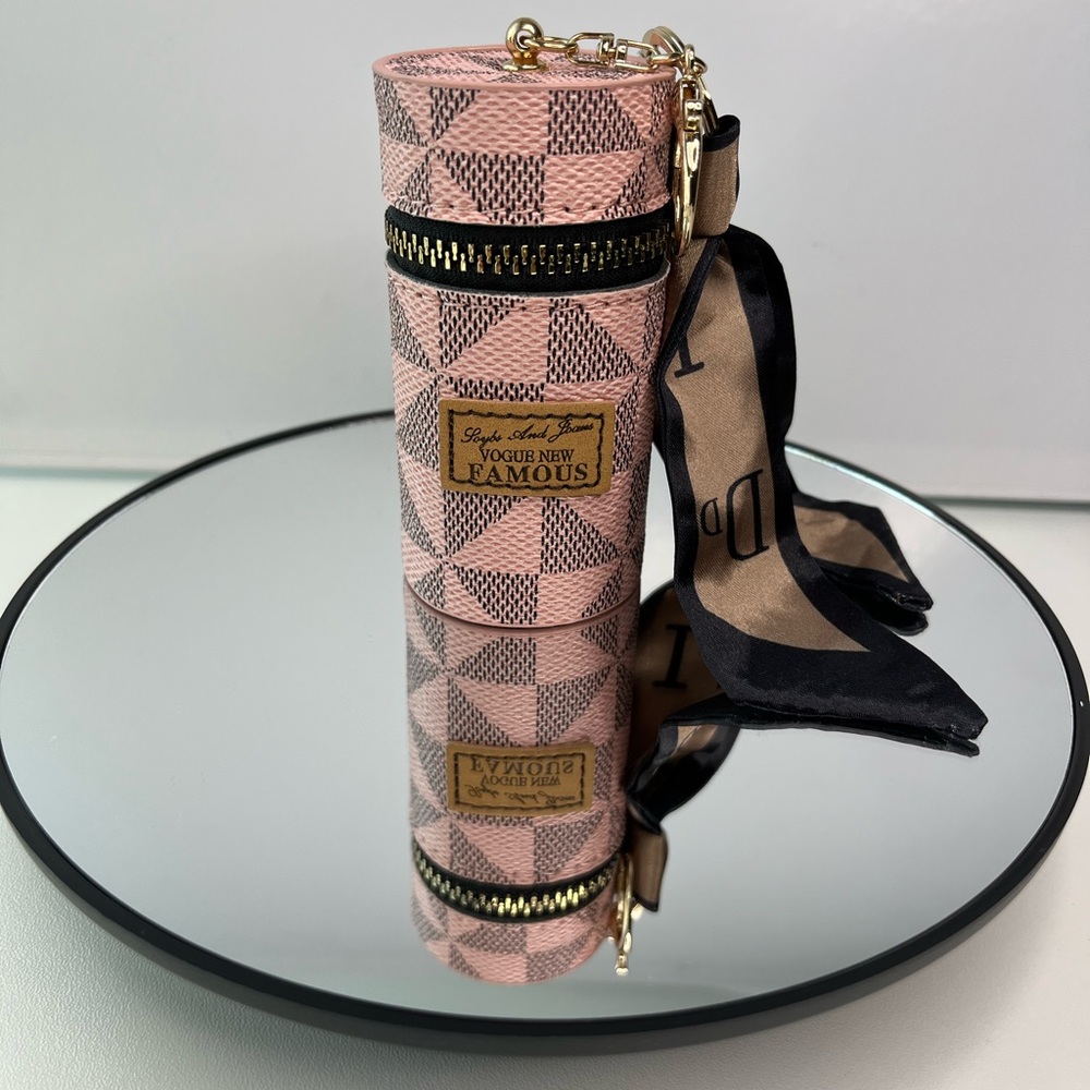 NWOT- Pink Checkered Zip Keychain Accessory with Fashion Scarf